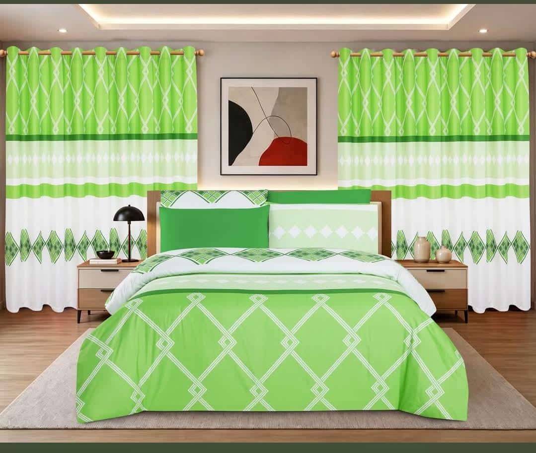 Lime Green Bedspread and Curtain Set